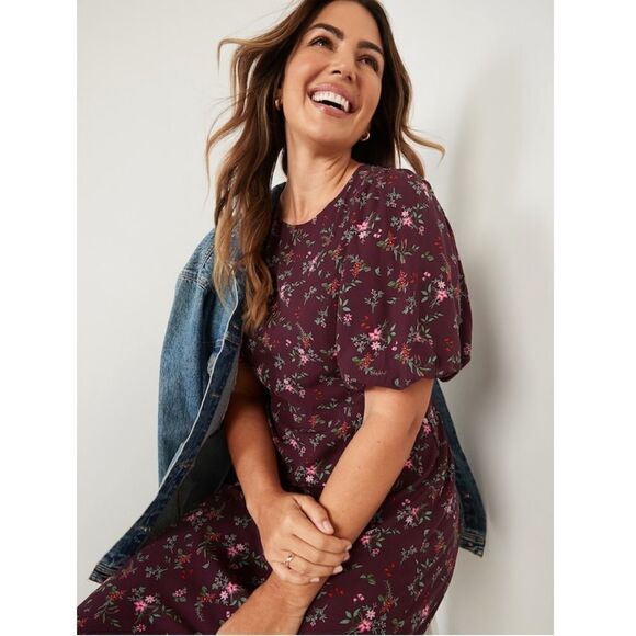 Old Navy Puff Sleeve Floral Maxi Shift Dress Size 2X - Picture 3 of 12